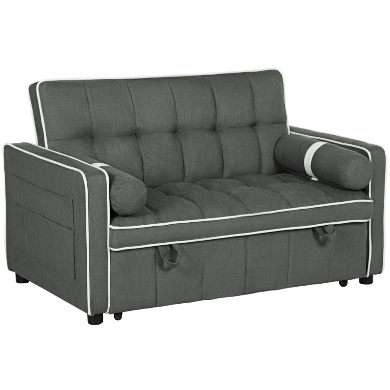 Homcom Linen-look 2-seater Sofa Bed Recliner With Adjustable Backrest & Wheels - Charcoal Grey
