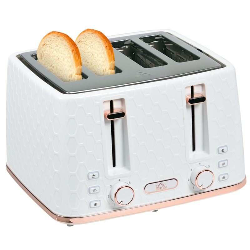 Homcom Honeycomb Four-slice Toaster - 7 Browning Levels, 1600w, White
