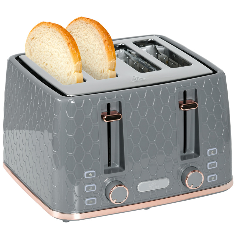 Homcom Grey Honeycomb Four Slice Toaster - 7 Browning Levels, 1600w