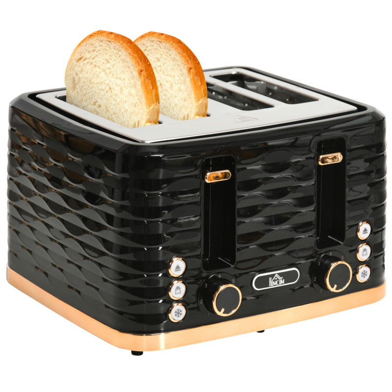 Homcom 4-slice Toaster - Black Ripple, 7 Browning Levels, 1600w