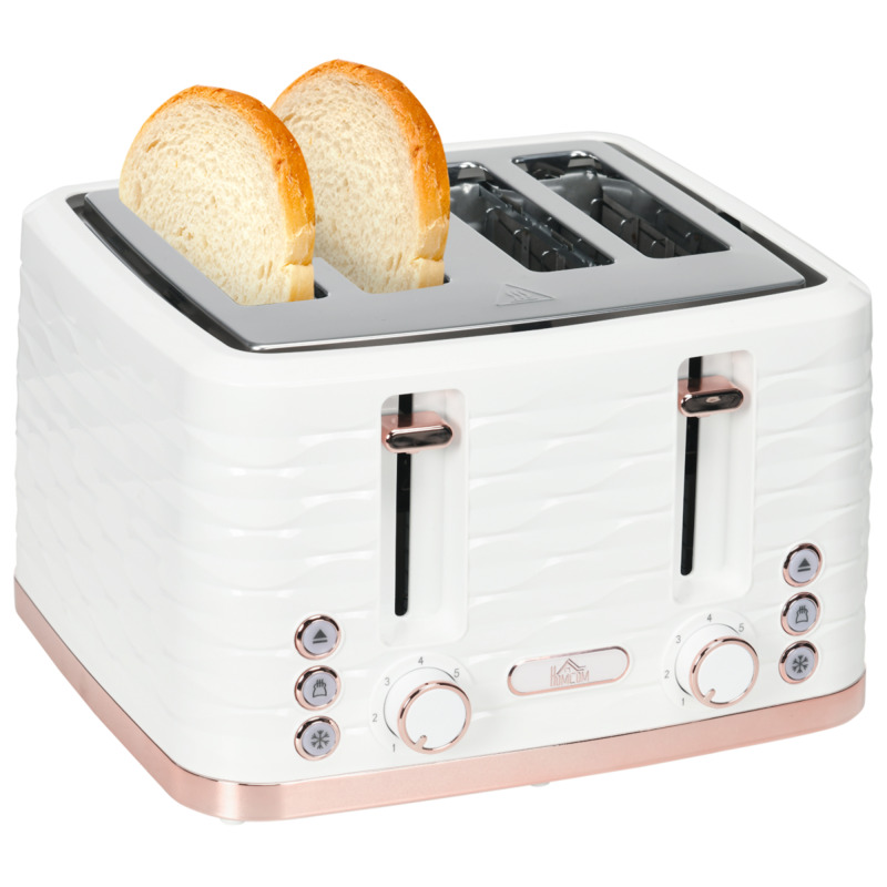 Homcom Four-slice Ripple Toaster - 7 Browning Levels, 1600w, White