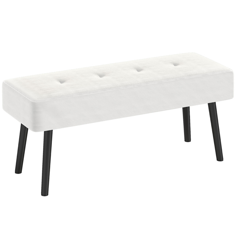 Homcom Corduroy Padded Bench 13cm - Cream White