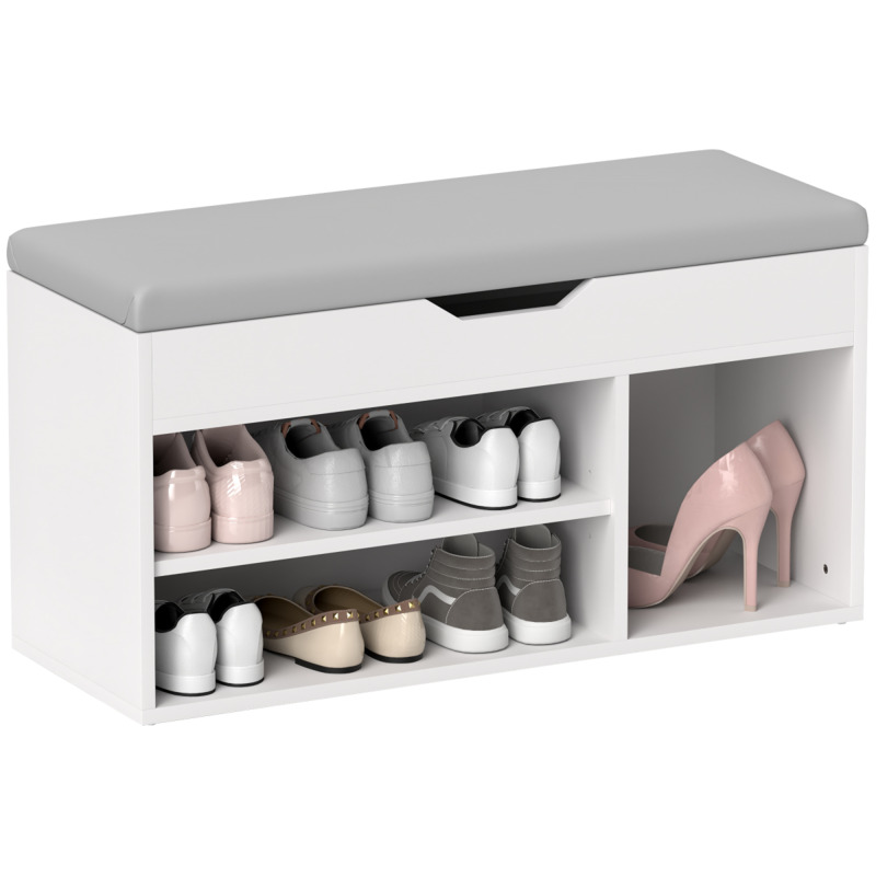 Homcom Engineered Wood Shoe Storage Bench With Hidden Compartment & Cushion - Cream