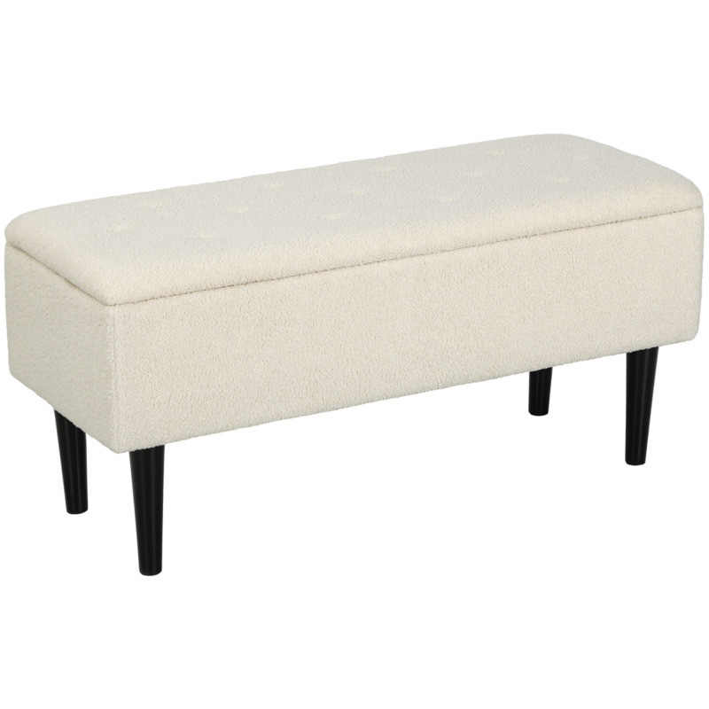 Homcom Cream White Fabric Storage Ottoman 47l Capacity - 85cm X 28cm Storage Space