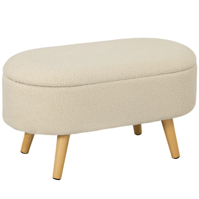Homcom Teddy Fleece Ottoman Storage Bench - Cream White 72 X 32cm
