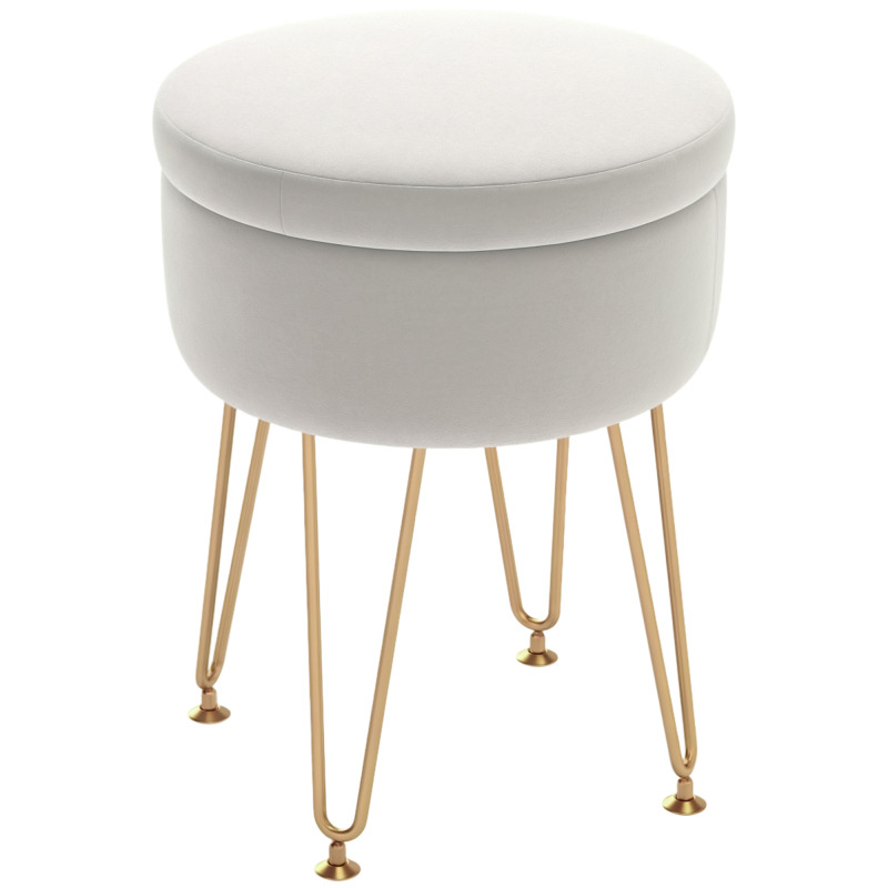 Homcom Velvet Footstool 5l Cream White With Gold Metal Legs