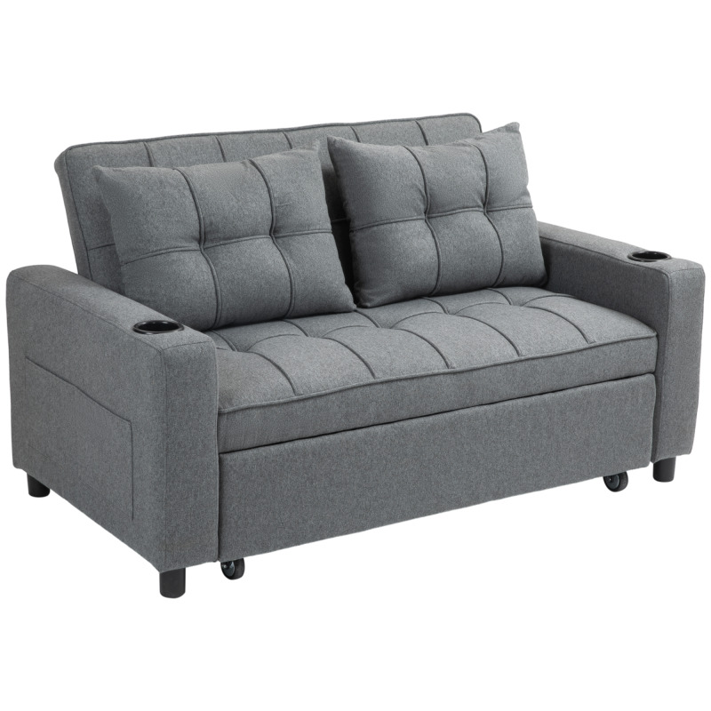 Homcom Linen-look Sofa Bed With 3-level Adjustable Backrest & Side Pockets - Charcoal Grey