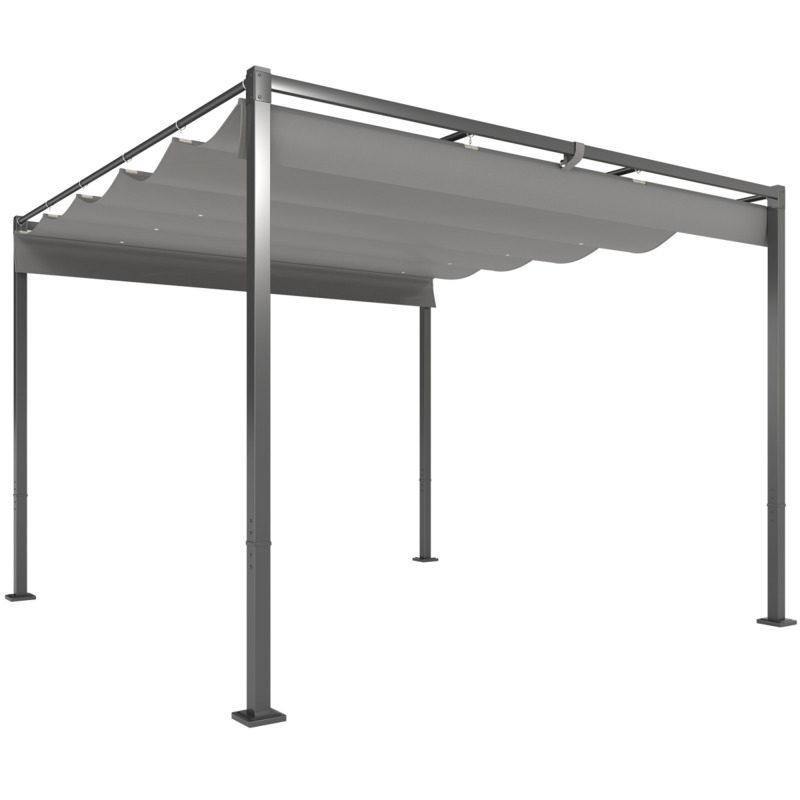 Outsunny Grey Steel Garden Pergola With Retractable Roof - 3 X 3m, Upf30+