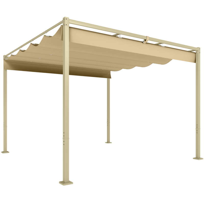 Outsunny Retractable Garden Pergola With Upf30+ Canopy - 3m X 3m, Khaki