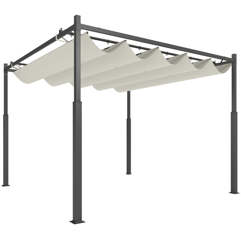 Outsunny 3 X 3m Retractable Canopy Pergola - White, Upf30+ Sun Protection, 80mm Metal Column