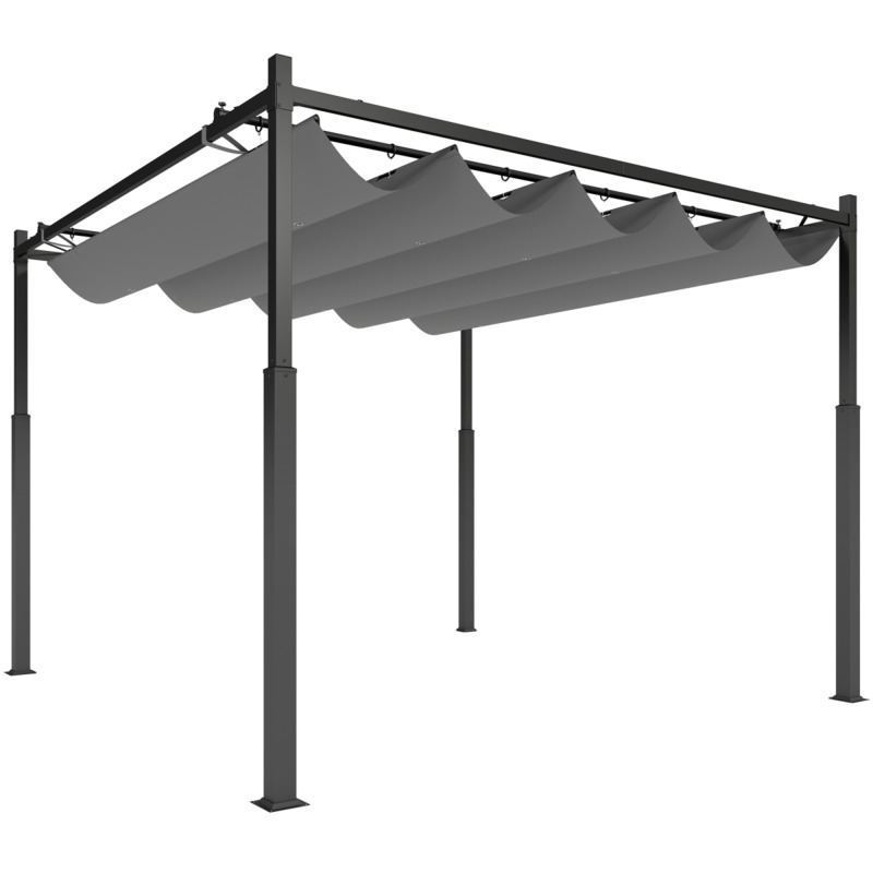 Outsunny 3 X 3m Retractable Roof Pergola - Grey, Upf30+ Sun Protection, 80mm Metal Column