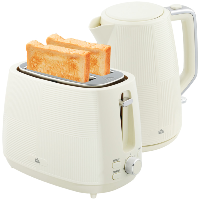 Homcom Cream 1.7l Fast Boil Electric Kettle & 2 Slice Toaster Set