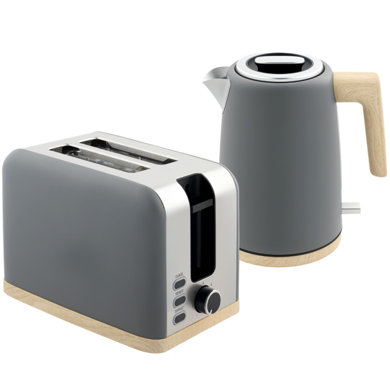 Homcom Matte Grey Electric Kettle & 2 Slice Toaster Set - 1.7l Kettle, 3000w Fast Boil
