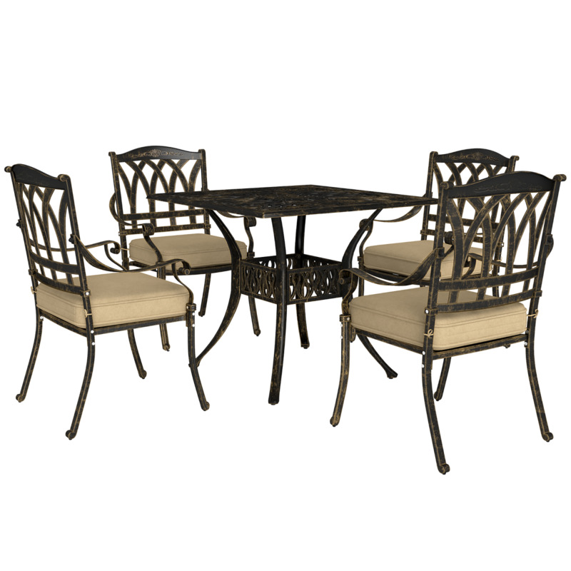 Outsunny Cast Aluminium 5 Piece Garden Dining Set - Bronze, Table With Parasol Hole