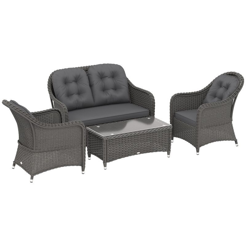Outsunny 4-piece Rattan Sofa Set With Cushions - Outdoor Conservatory Furniture