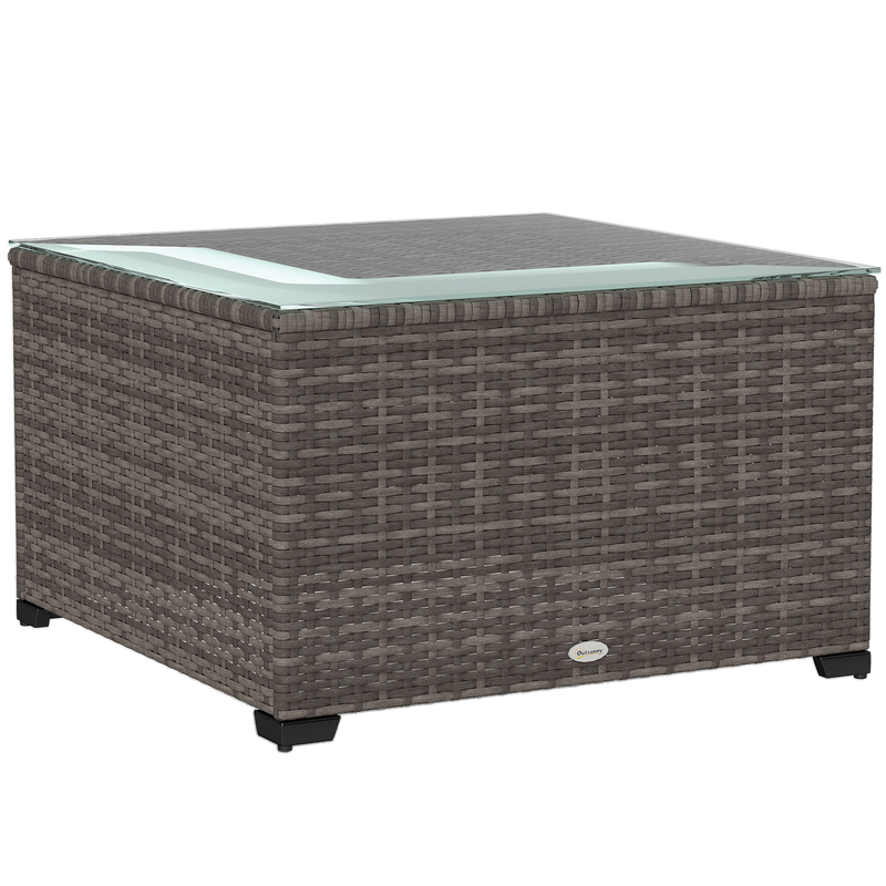 Outsunny Rattan Coffee Table With Tempered Glass Top - Black 18mm X 10mm