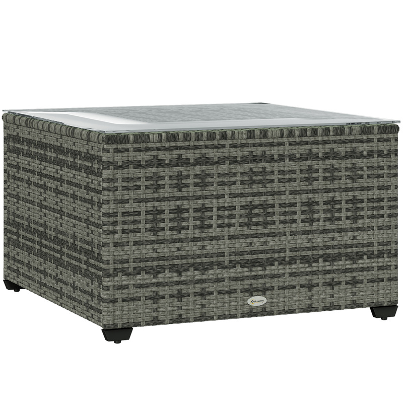 Outsunny Rattan Coffee Table With Tempered Glass Top Powder-coated Galvanised Steel Frame Light Grey