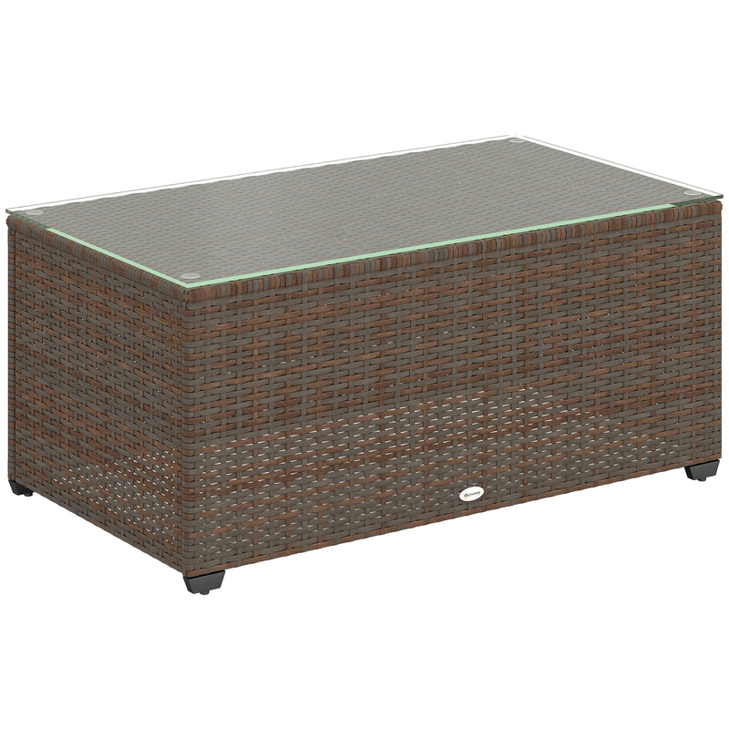 Outsunny Rattan Coffee Table With Tempered Glass Top - Brown 5mm Thick
