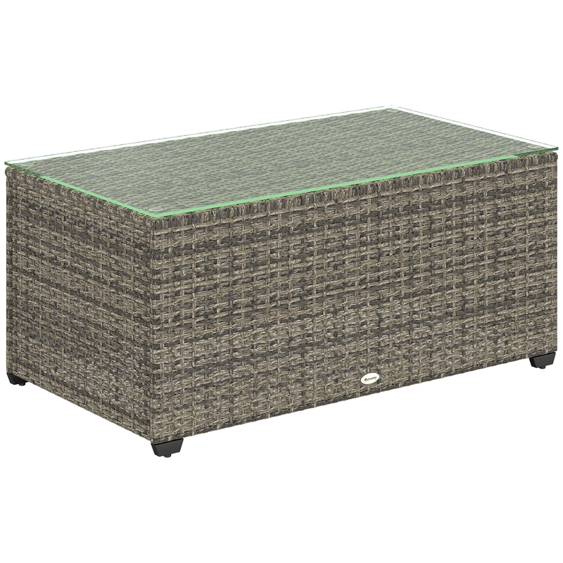 Outsunny Rattan Coffee Table With Tempered Glass Top - Dark Grey