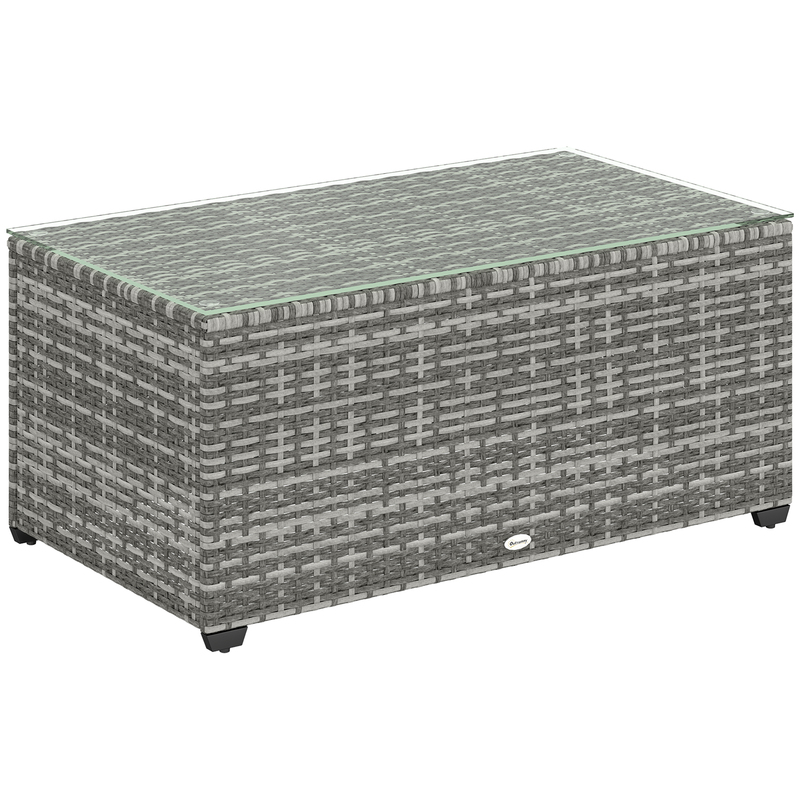 Outsunny Rattan Coffee Table With Tempered Glass Top - Light Grey
