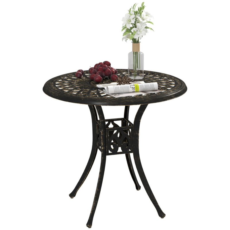 Outsunny Cast Aluminium Bistro Table - Round Garden Patio Parasol Hole - Weather-resistant