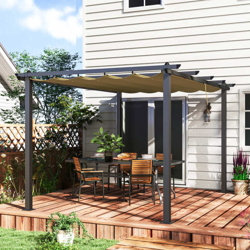 Outsunny Aluminium Retractable Canopy Pergola - Garden Outdoor Patio Awning 300cm X 250cm