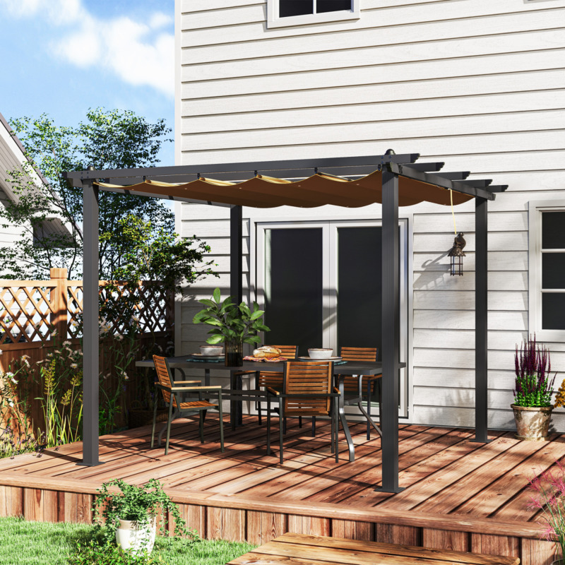 Outsunny Aluminium Retractable Pergola Canopy For Outdoor Spaces - 300cm X 250cm