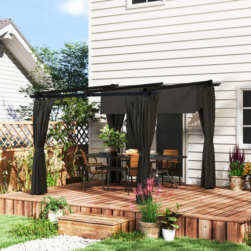 Outsunny Retractable Pergola Canopy With Upf30+ Protection & Curtains For Outdoor Spaces