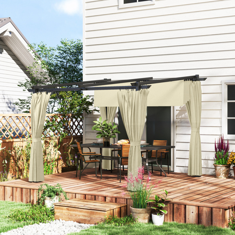 Outsunny Retractable Pergola Canopy With Upf30+ Protection & Four Curtains For Patios & Gardens