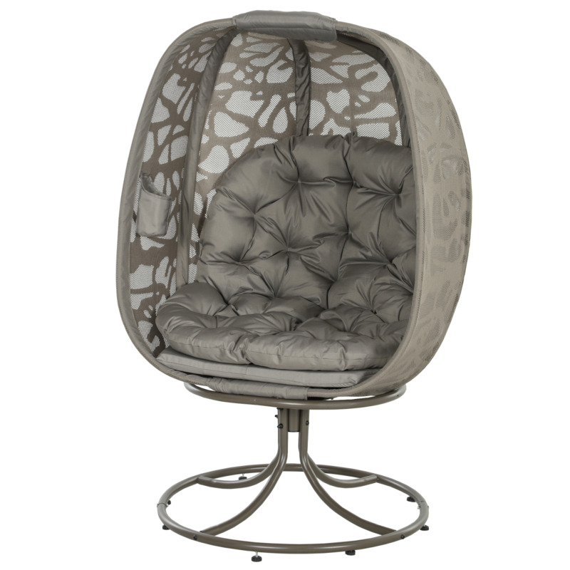 Outsunny Grey Swivel Egg Chair With Padded Cushions For Patio Garden Indoor 360