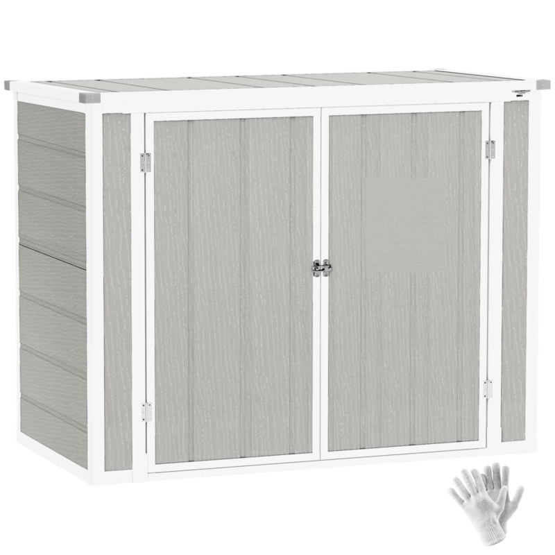 Outsunny Polypropylene 2-bin Garden Storage Shed - Light Grey