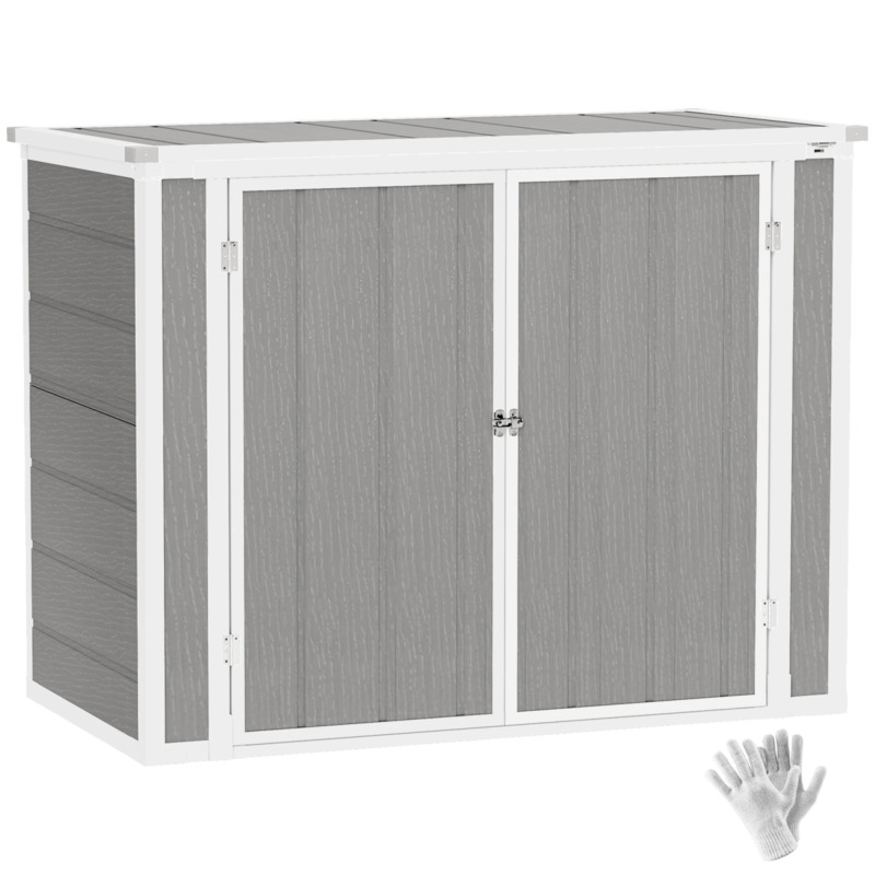 Outsunny Polypropylene Double Bin Storage Shed - Grey 240l Capacity Lockable Doors