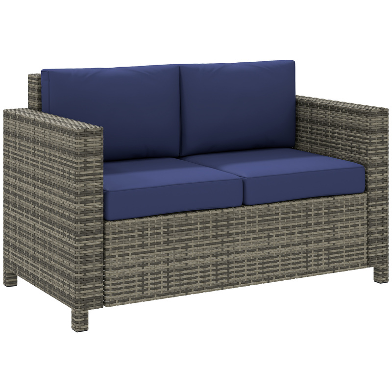 Outsunny Rattan Loveseat Outdoor Double Seat Sofa - Comfortable Relaxation For Gardens