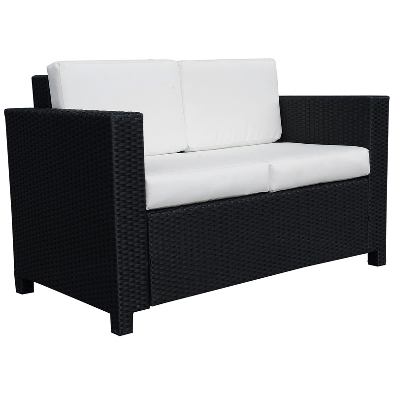 Outsunny Rattan Double Seat Sofa - Steel Frame, Garden Relaxer