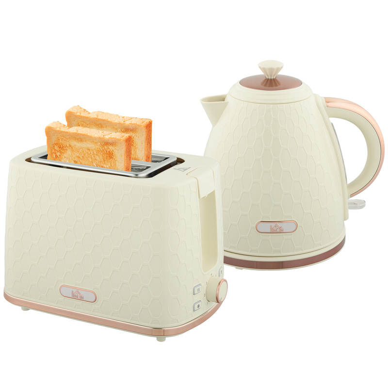 Homcom Honeycomb Kettle And Toaster Set - 1.7l Rapid Boil, 2 Slice 7 Browning Levels - Beige