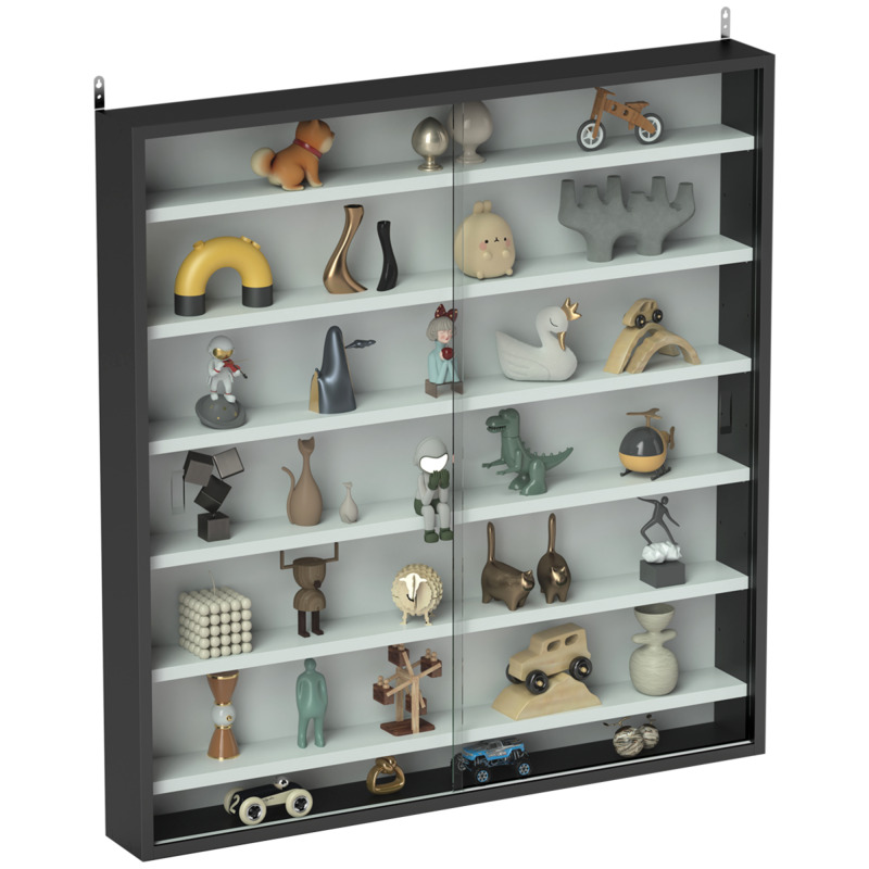 Homcom 7-tier Wall Display Cabinet With Glass Doors - Black And White