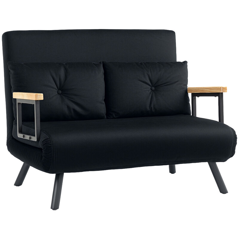 Homcom Velvet Click Clack 2 Seater Sofa Bed - Black, 120cm