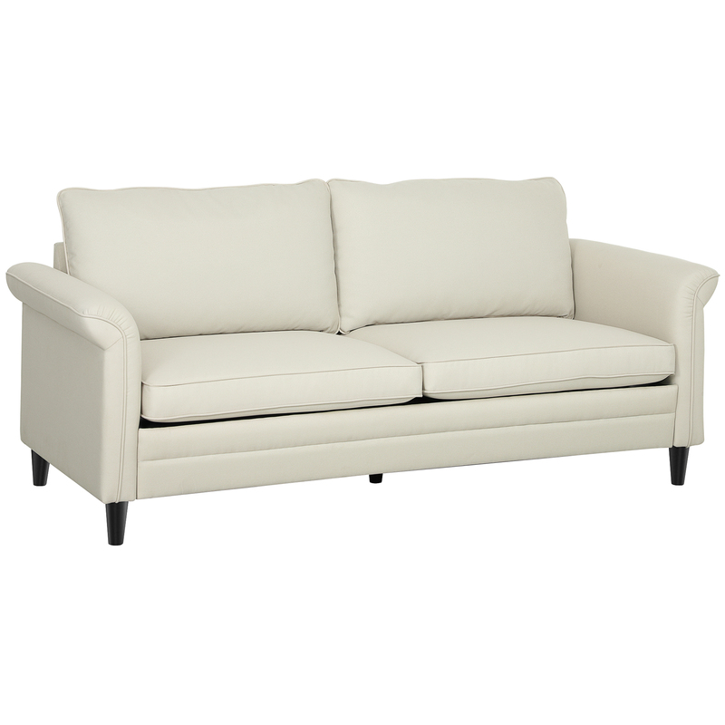 Homcom Linen-feel Fabric Three Seater Sofa - Cream - 50cm Deep Seats