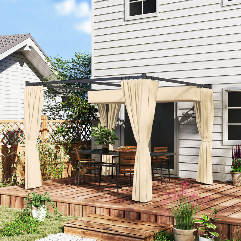 Outsunny Metal Garden Pergola With Retractable Canopy & Privacy Curtains - 3x3m