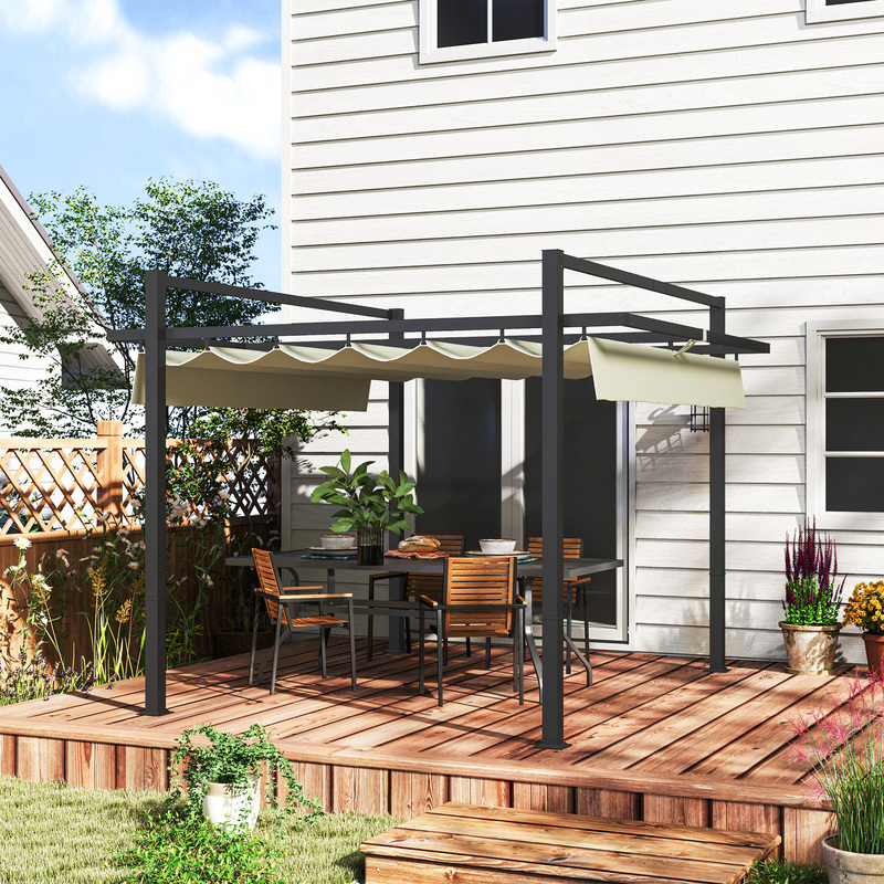 Outsunny Retractable Roof Aluminium Pergola 3 X 3m - Khaki