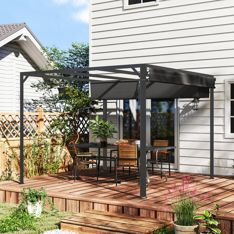 Outsunny Aluminium Retractable Canopy Pergola With Roller Shade - 3 X 3m, Dark Grey