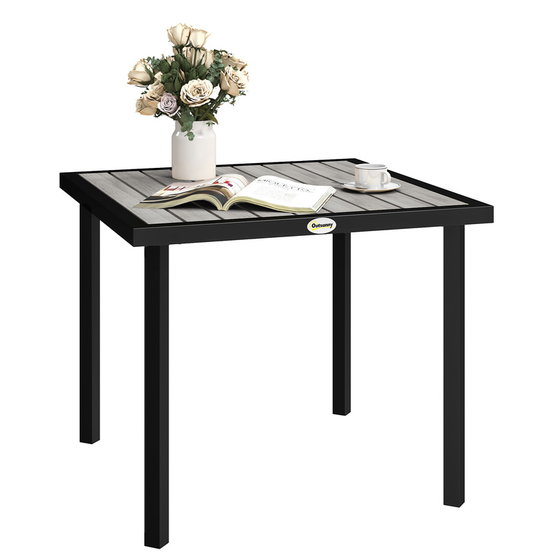 Outsunny Wood-plastic Composite Garden Table For 4 Persons With 5.4cm Parasol Hole, Light Grey