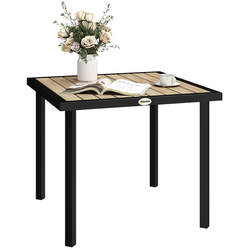 Outsunny Wood-effect Garden Table For 4 - Brown 5.4cm Parasol Hole