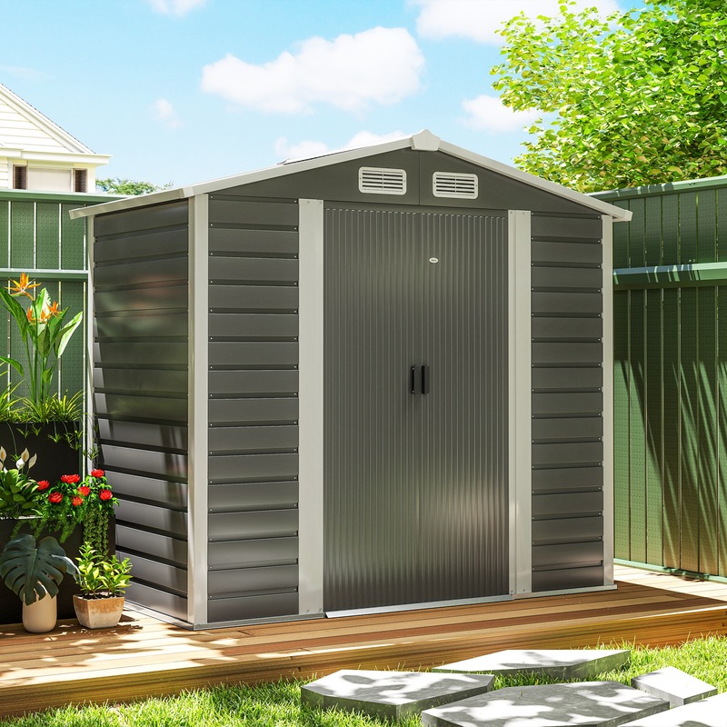 Outsunny 7 X 4ft Metal Garden Shed - Dark Grey Easy Assembly Lockable Door