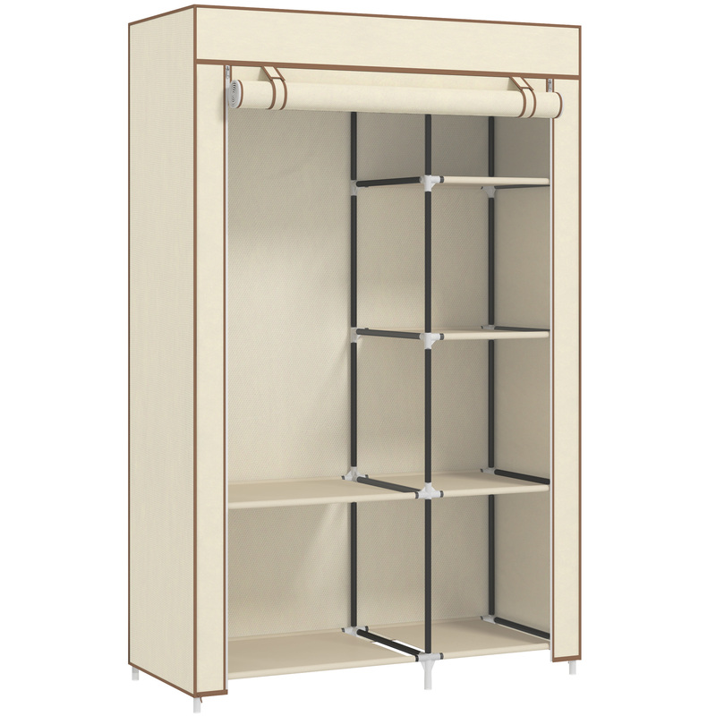 Homcom Fabric Wardrobe With Shelves & Hanging Rail - Cream