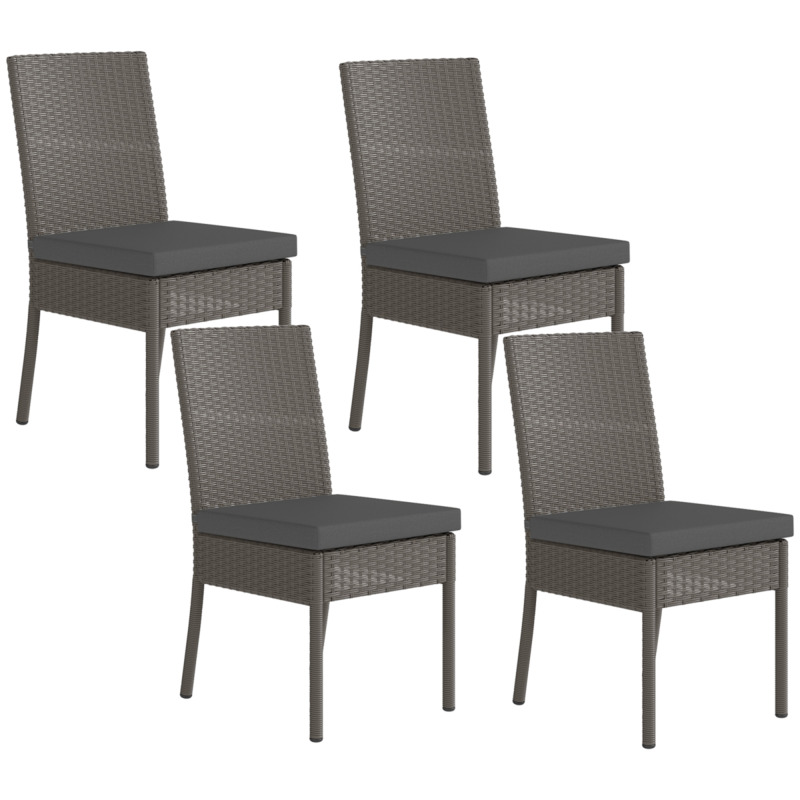 Outsunny Grey Rattan Garden Chairs With Cushions Set Of 4 - Metal Frame