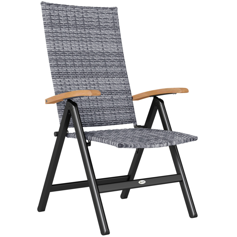 Outsunny Folding Rattan Garden Chair - Light Grey