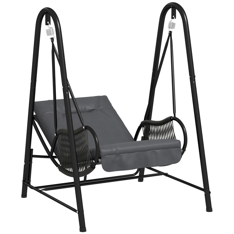 Outsunny Teslin Mesh Hanging Garden Chair With Stand Cushion - Dark Grey 100cm Wide