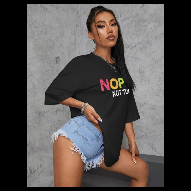 Justdropship Oversized "nope Not Today" Graphic T-shirt - Short Sleeves, Relaxed Fit