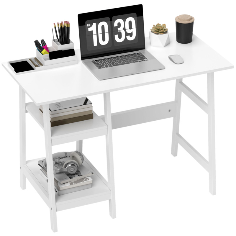 Homcom Particle Board Mdf Computer Writing Desk With 2 Shelves - White